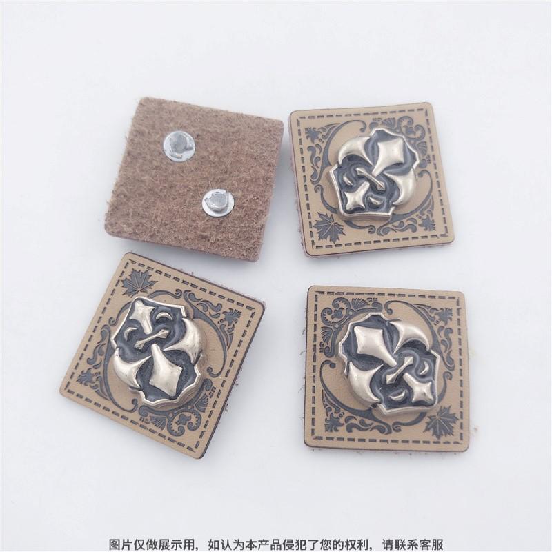 正方形皮牌克罗心皮牌潮牌 五金皮标外套牛皮时尚真皮商标牌 (