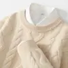 Nuevo Suéter de Lana Grueso de Tres Hilos con Cuello Redondo para Hombre de Otoño e Invierno, Suéter Base de Punto Trenzado Suelto Casual de Manga Larga