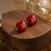 Pendientes de Plata Pura 999 Cubo de Azúcar Pequeño Perla Roja Angora para Mujer, Lujo Ligero Moda de Gama Alta Otoño e Invierno Pendientes de Año Nuevo Joyería