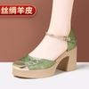 Aomanlin Nuevo Cheongsam Chino Zapatos de Pasarela Estilo Nacional Retro Plataforma de Fondo Grueso Tacón Alto Sandalias de Tacón Grueso con Hebilla para Mujer