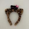 Diadema de Orejas de Gatito con Estampado de Leopardo Felpa Otoño e Invierno Nuevo Cuero Negro Hawaiano KT Gato Diadema de Cabeza Dibujos Animados Lavar Cara Niña