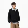 Sudadera Cardigan con Cuello Camisero de Estilo Americano, Falso Dos Piezas, Rayas y Retazos, para Hombre, Chaleco de Pareja para Primavera y Otoño, Chaqueta Versátil Casual Holgada