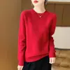 Camiseta interior de punto sin costuras de una sola pieza, de siete agujas, engrosada, 100% lana, con hombro raglán y cuello redondo, suéter grueso de punto para mujer