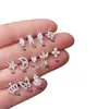 Pendientes de Tachuela Corona Estilo Pistola Mariposa de Varilla Fina de 0.8 mm con Colgantes Roscados de Estrella y Luna, Tachuelas de Cartílago de Zirconia, Accesorios de Oreja de Moda