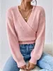 Suéter de Tricô Feminino com Mangas Caídas, Padrão de Trança de Ponto Torcido, Caimento Ajustado, Blusa Casual Solta, Tricô Personalizado Europeu e Americano
