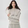 Suéter de punto de cachemira para mujer para otoño e invierno, dobladillo enrollado, cuello semiabierto, abotonado, corte holgado, capa base de manga larga, multibutones