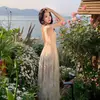 Nuevo vestido estilo chino para mujer, de alta gama, lujo ligero, vestido de gala para celebridades, top de tubo, sexy, sin espalda, con tirantes