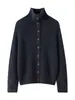 Nova coleção de outono: cardigan de tricô de caxemira com estampa floral para mulheres, gola alta, abotoamento simples, suéter casaco de caimento solto, estilo casual, tricô de seda amoreira