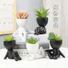 Ins Nórdico Moderno Figura de Vinilo Plato de Planta Verde Maceta Planta Verde Cerámica en Maceta Manualidades Adornos de Escritorio para el Hogar