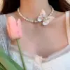 Colar de Pérolas com Rosa de Início de Primavera, Design de Nicho Doce e de Alta Qualidade, Corrente para Clavícula, Acessório Suave e Delicado, Versátil