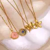Colar Transfronteiriço de Aço Titânio Banhado a Ouro 18K com Flor e Borboleta, Design Simples Esmaltado, Corrente de Clavícula Fresca e Fofa, Não Desbota, Atacado