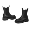 Botas de Moda para Mujer para Comercio Exterior, Otoño e Invierno, Botines de Punta Redonda, Color Negro, Tallas Grandes, Botines Slip-On de Suela Gruesa