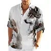 Camisa masculina de manga comprida para comércio exterior da Amazon com estampa de animal em aquarela, gola alta, estilo pullover, peça única para dropshipping