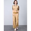 Traje Deportivo y de Ocio de Verano para Mujer Tallas Grandes Ropa de Contraste Patrón Geométrico Bronceado Camiseta de Manga Corta Pantalones Conjunto de Dos Piezas