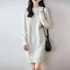 Vestido de Punto Grueso de Lana Pura con Cuello Redondo y Siete Puntos para Invierno 2026, Manga Larga, Color Sólido, Holgado, de Longitud Media