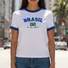 2026 Verano Mujer Manga Corta Bordado de Letras Brasil Estilo Regular Camiseta Mundial Venta al por Mayor Ins
