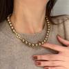 Milaad Moca Dorado Marrón Color Café Perla Swarovski Cadena de Suéter para Mujer con Tachuelas de Diamante Nariz de Cerdo Perla Swarovski Lujo Ligero Nicho