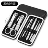 Set de Cortauñas, Tijeras para Uñas, Set de Cuchillos para Pedicura, Cortauñas, Cucharilla para Oídos Diamante Negro, Alicates de Punta de Aguja