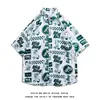 Camisa Floral de Manga Corta para Hombre y Mujer en la Isla de Hainan, Marca Trendy de Verano, Estilo Hawaiano Playero Elegante para Parejas, Manga Tres Cuartos