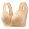 Sutiã Sem Fio Confortável para Mulheres de Meia-Idade e Idosas, com Lindo Design nas Costas, Push-Up, Fecho Frontal Confortável, Minimiza Seios Grandes, Roupa Íntima Feminina
