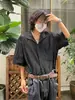 Camisa Corta de Solapa Estilo Abstinencia Hueca para Hombre, Nuevo Diseño de Verano 2026 Manga Corta Holgada Camisa de Media Manga en Negro