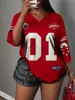 Camiseta de mujer de malla con bloques de color retro americano, cuello en V, estilo jersey, holgada, manga corta, top para chica curvilínea talla grande