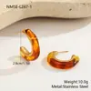 Brincos de Resina Âmbar Vintage Preserva-Cor Ouro 18K Leve Luxo Francês Ins High-End Brincos de Tarraxa Melard para Mulheres
