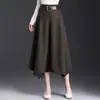 Falda midi irregular para mujer, nuevo estilo otoño 2026, de cintura alta, falda de línea A adelgazante, elegante y versátil, con cinturón