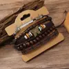 Set de Pulseras de Cuero Trenzado para Hombre Europeas y Americanas Transfronterizas con Múltiples Capas y Diseño de Calavera, Cadena de Pulsera de Cuero Genuino