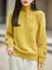 Nuevo Suéter de Punto con Cuello Alto Medio Abierto de Lana Cachemir Otoño/Invierno 2026 Manga Larga Hilo Floral Suéter de Lana Cepillada Top para Mujer