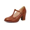 Nuevos Zapatos de Primavera y Otoño de un Solo Color con Hebilla, Zapatos de Tira en T, Zapatos de Boca Baja de un Solo Color, Tacones Altos Gruesos, Talla Grande 40-48, Comercio Exterior de Amazon