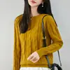 Suéter de malha 100% algodão puro para mulheres, gola redonda, padrão trançado, quente e versátil para outono e inverno, blusa solta de manga longa