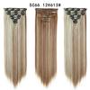 Extensión de cabello sin costuras de color degradado en stock, peluca de siete piezas, pieza de cabello directa, peluca larga y recta de color sólido de fibra química europea y americana