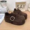Mocassins Casuais Retrô de Couro Genuíno Sapatos Birkenstock para Dedo Grande Feminino Outono 2026 Novo Estilo Sola Grossa Versátil Mocassins que Aumentam a Altura Interna
