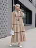 M397 # Ropa Turca Transfronteriza para Mujer con Lazos de Borlas, Mangas de Linterna de Largo 9/10, Vestido con Empalme de Cinta y Falda de Volantes.
