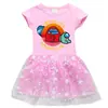 Nuevo Vestido de Algodón para Niñas Europeas y Americanas 2023 Estampado 3D de Dibujos Animados Estrella Luna Malla Manga Corta Vestido de Princesa