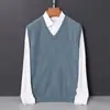 Chaleco de lana con cuello en V para hombre de otoño e invierno, chaleco de punto jacquard de moda, suéter de punto sin mangas para hombres de negocios