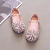 Zapatos elegantes de princesa con pedrería para niños, zapatos brillantes de cuero con cristal para niñas pequeñas, zapatos de punta cuadrada para actuaciones