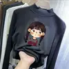 Camiseta Base de Terciopelo Alemán para Niñas Otoño e Invierno, Cuello Semi Alto, para Niños Medianos y Grandes, Estilo Coreano, Ropa Interior Cálida, Estampado Lindo, Manga Larga, Ropa para Niños