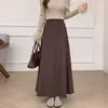 Falda vintage de ante Maillard estilo cola de pez para otoño e invierno para mujer, de cintura alta, adelgazante, elegante, falda larga negra