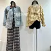 Camiseta Rayada de Felpa de Pelo de Conejo Color Café para Mujer, Otoño e Invierno, Top Básico Grueso Suave tipo Perezoso Amigable con la Piel, Nuevo 25