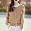 Cárdigan de lana fina con trenzado de punto de color contrastante y cuello redondo, con elementos de color contrastante, mangas largas, ligero y transpirable, adecuado para el uso diario en primavera y otoño.