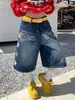 Shorts de Mezclilla Lavados Bordados de Moda Estilo Retro Americano, Estilo Callejero de Verano, Frescos y Versátiles, Pantalones Anchos Holgados de Seis Puntos