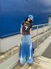 Pantalones de pierna ancha con estampado de letras degradado estilo callejero americano para mujer, nuevo estilo de verano, holgados y versátiles, casuales, de pierna recta, hasta el suelo