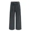 Calça Social Casual Risca de Giz de Verão com Design de Cintura Dupla, Toque de Luxo, Masculina, Estilo Old Money, Solta, Plissada, Perna Larga