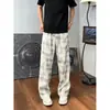 Pantalones a cuadros transfronterizos para hombre, nuevo estilo de verano 2026, pantalones acampanados deportivos, pantalones casuales rectos estilo americano para fitness, modernos