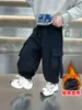 Ropa de Invierno para Niños Cincha Ropa de Trabajo Pantalones Forrados de Polar Estilo Coreano Mono Infantil de Polar Suelto Pantalones Casuales Pantalones de Comercio Exterior para Bebé