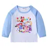 2026 Nova Camiseta Infantil de Primavera e Outono Gola Redonda Desenho Animado Manga Longa Camiseta Básica Conjunto para Meninos e Meninas Camiseta de Algodão