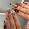 Estilo Europeo y Americano Cortos Chapados en Oro 3D Florales de Lujo Forma de Almendra Manicura Francesa Uñas Postizas Puntas de Uñas Portátiles