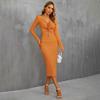 Ropa de Mujer Nueva Primavera/Verano 2026 Europea y Americana Sexy Calado Abertura Lazo Tejido Bodycon Manga Larga Vestido Francés
